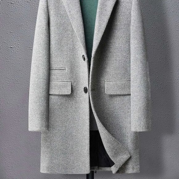 Grey Mens Lapel Overcoat - Picture 2 of 5